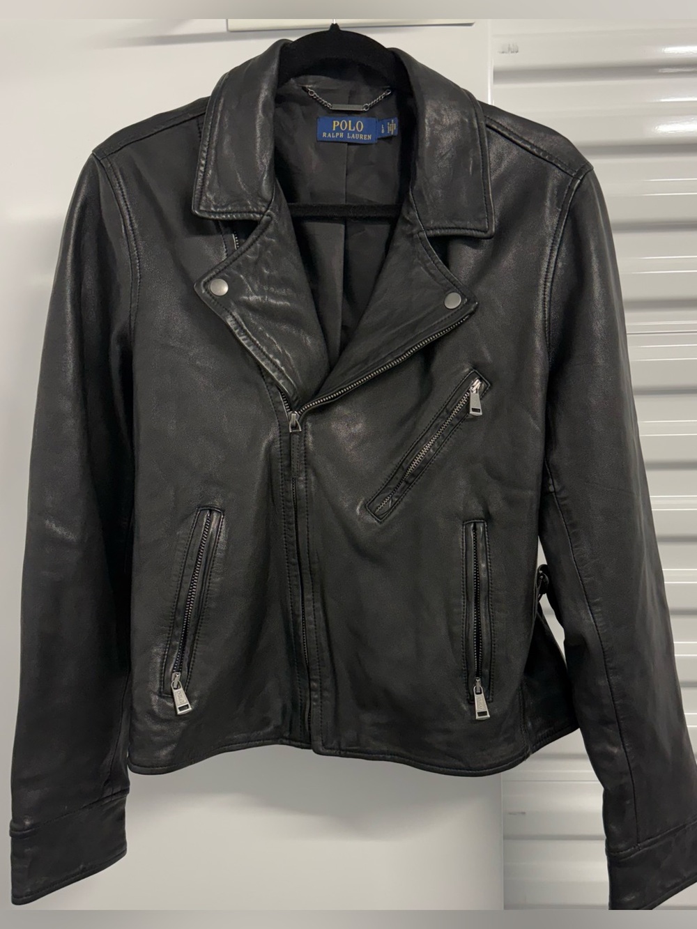 Polo Ralph Lauren Black Lamb Leather Moto Biker Jacket Large